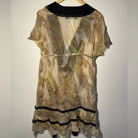 🌙Women’s Zara Sheer Silk Paisley Cover Up Dress with Tassels✨ - Picture 6 of 9